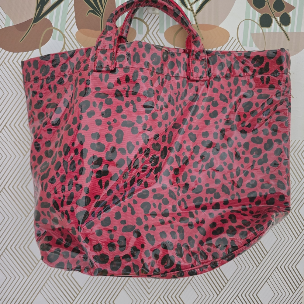 Red Leopard Print Tote Bag with Clear Vinyl Overlay - Picture 5 of 11